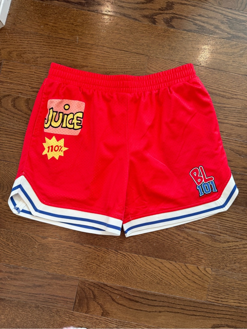 Red Kids Athletic Shorts with Graphic Patches